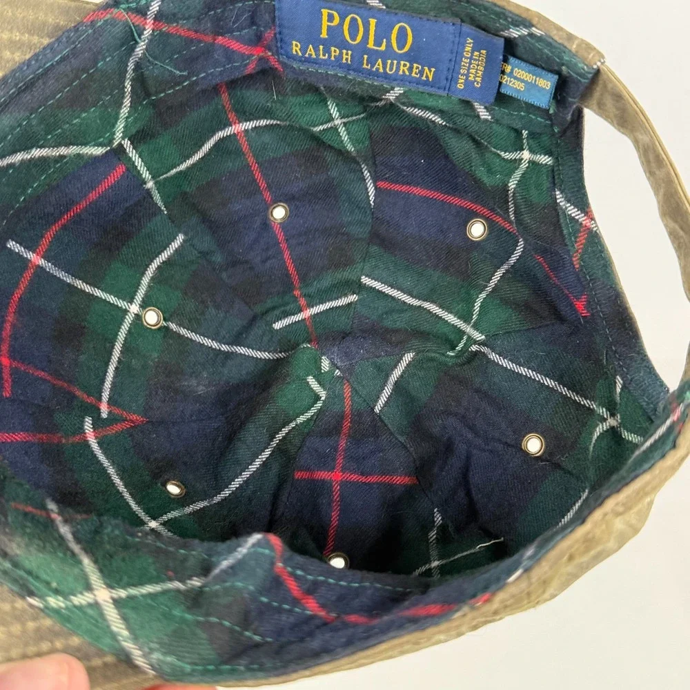 Polo Ralph Lauren Hat Cap Oilcloth Wax Guide Sportsman Leather Patch Strap Back